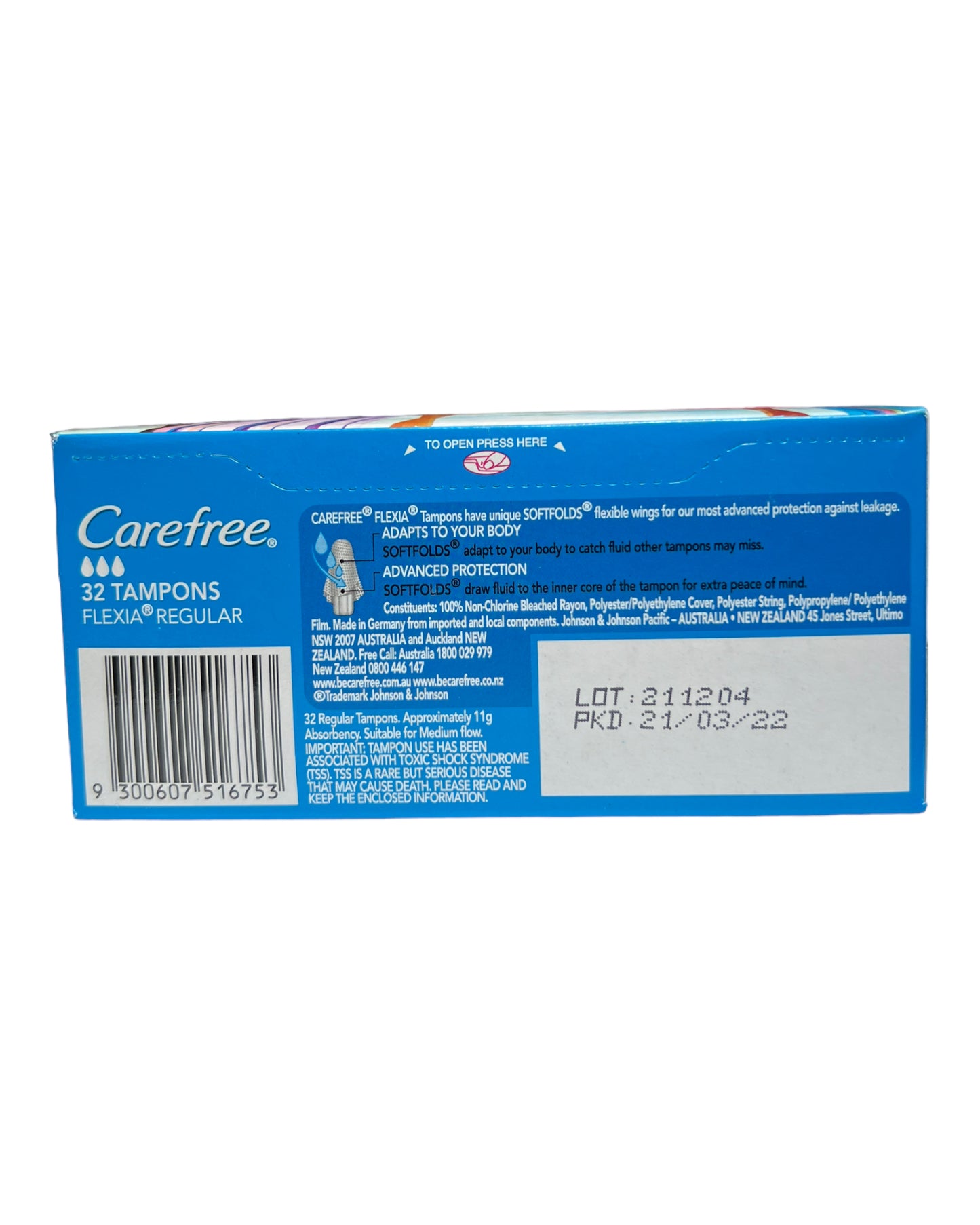 CAREFREE FLEXIA Regular Tampons 32 Pack