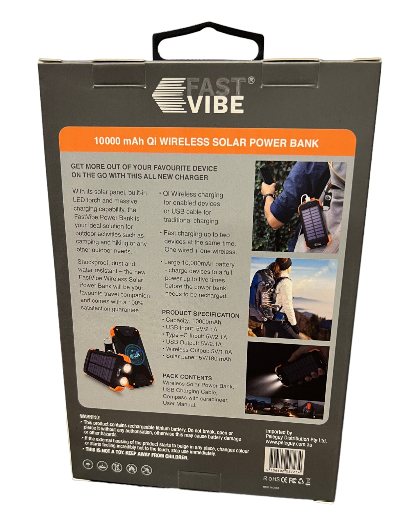 Fast Vibe Wireless Solar Power Bank 10000mAh