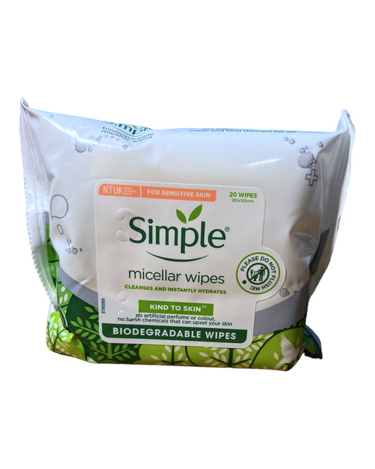 SIMPLE Biodegradable Micellar Wipes 20pk