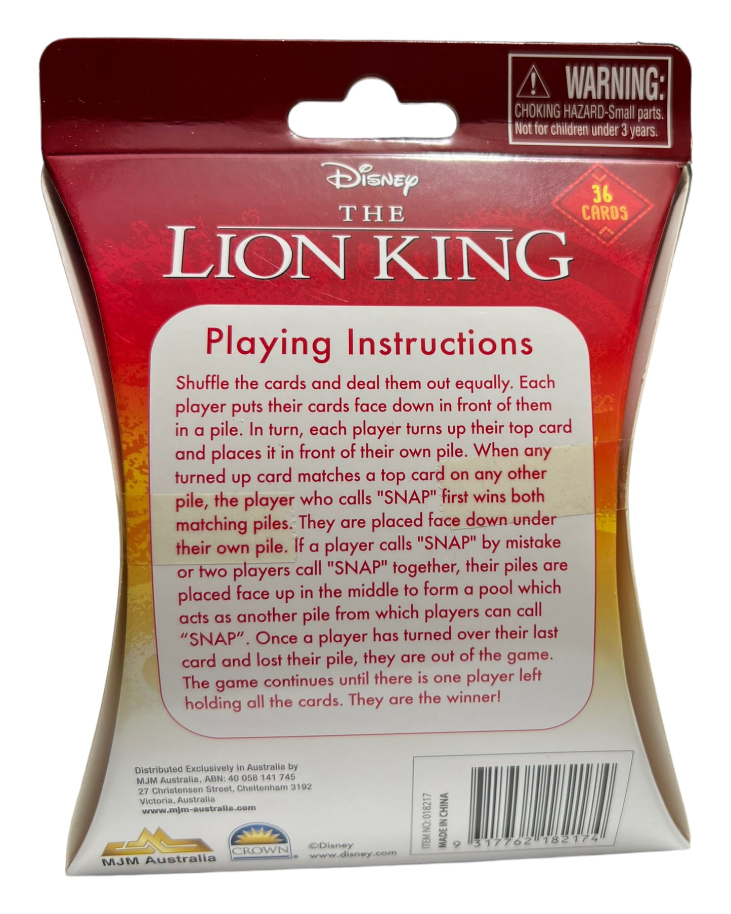 DISNEY THE LION KING Snap Card Game 36 cards