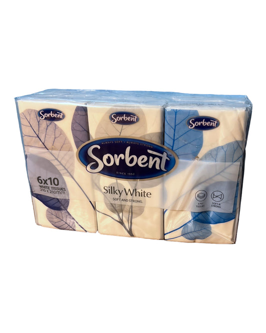 Sorbent Pocket Tissues 6packs of 10 Tissues - Silky White