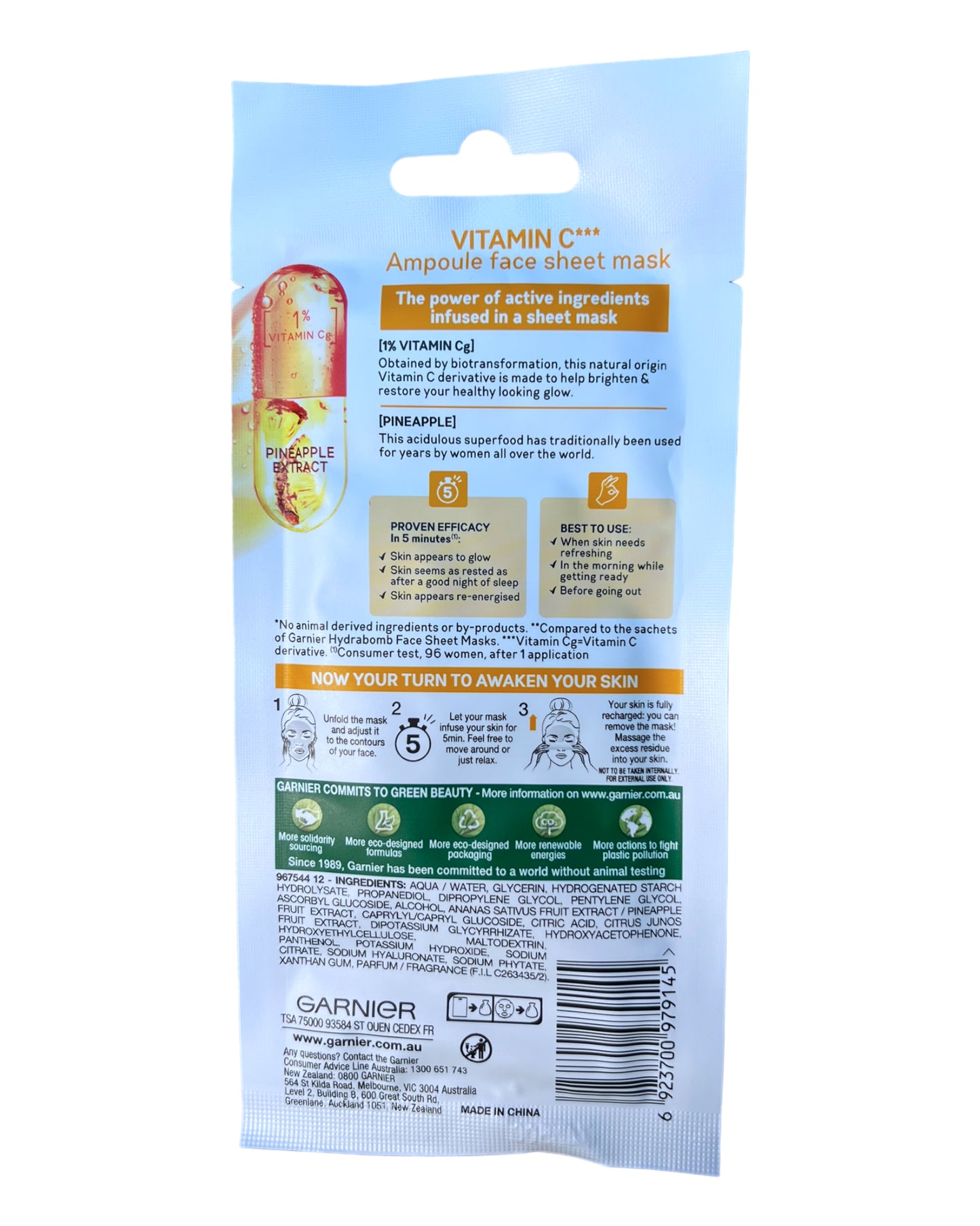 GARNIER Skin Active Pineapple Extract & Vit C Ampoule Face Mask 15g